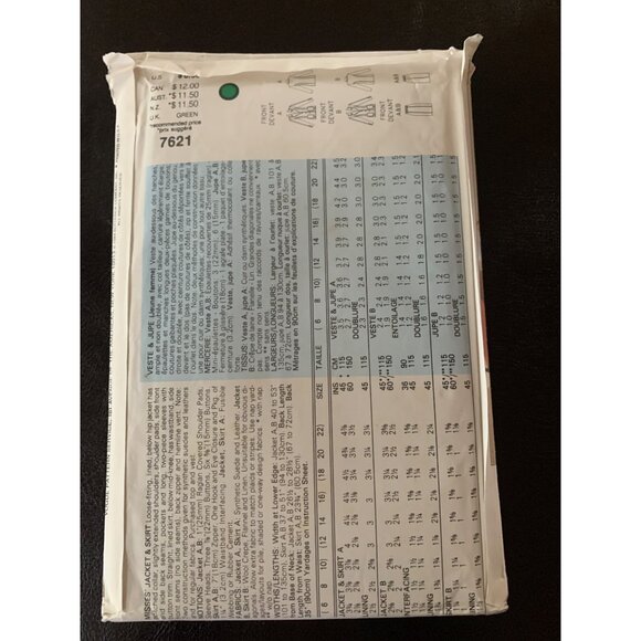 Vogue Misses Jacket Skirt Sewing Pattern 7021 Size 12 14 16 - Uncut - Picture 5 of 9